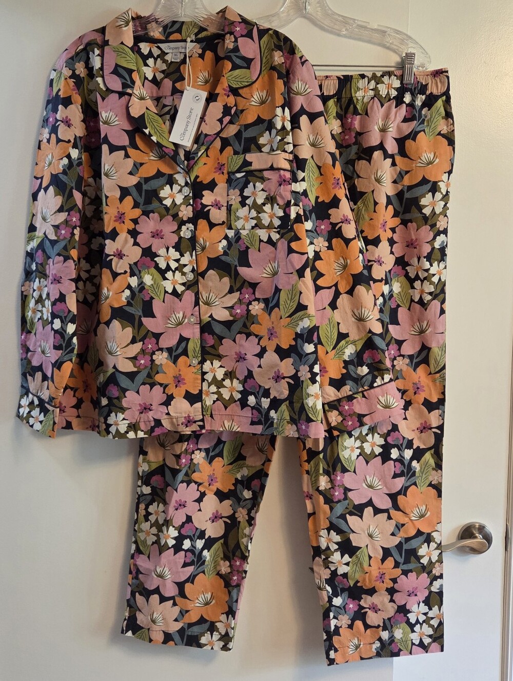 THE COMPANY STORE NWT Floral Cotton Poplin Pajama Set Extra Large